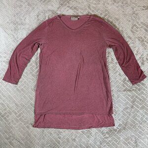 Dantelle Womens Medium T Shirt Tunic Faded Red 3/4 Sleeve High Low